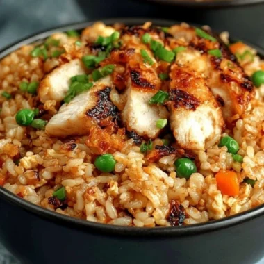 High protein crispy garlic chicken fried rice with colorful veggies