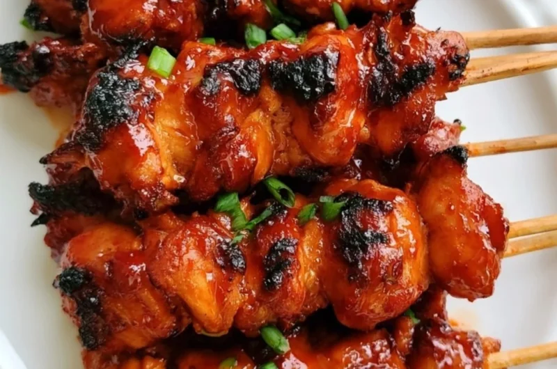 Delicious Korean chicken skewers marinated and grilled for a tasty dish.