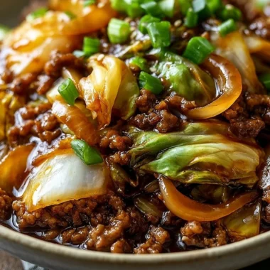 Delicious Mongolian Cabbage stir-fry with ground beef and colorful vegetables