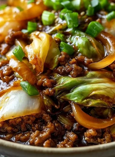 Delicious Mongolian Cabbage stir-fry with ground beef and colorful vegetables