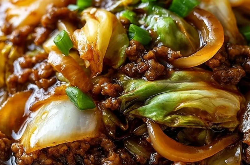 Delicious Mongolian Cabbage stir-fry with ground beef and colorful vegetables
