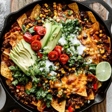 One-Pan Beef Enchilada Skillet featuring savory beef and cheesy toppings