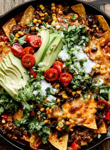 One-Pan Beef Enchilada Skillet featuring savory beef and cheesy toppings