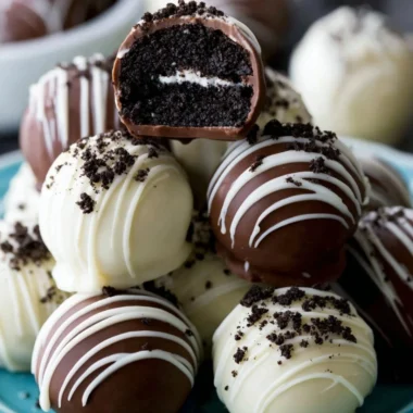 Homemade Oreo Truffles dipped in chocolate and decorated with Oreo crumbs
