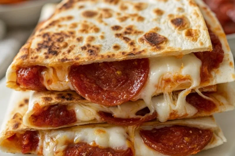 Delicious pepperoni pizza quesadilla served with dipping sauce