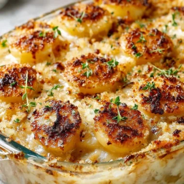Creamy pour-over casserole with potatoes, perfect for winter supper.