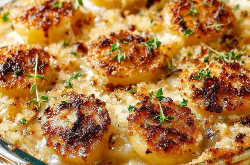 Creamy pour-over casserole with potatoes, perfect for winter supper.