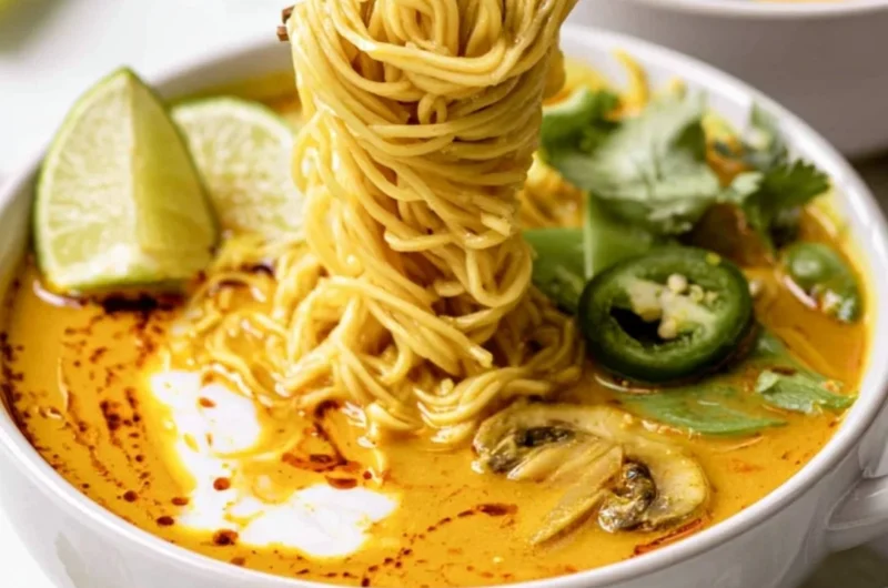 Bowl of quick vegan curry with colorful veggies and spices