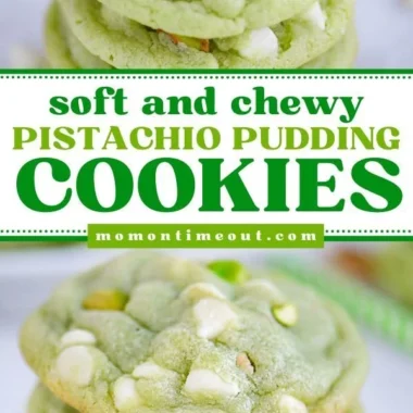 Soft and chewy pistachio pudding cookies on a plate