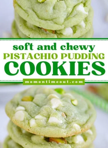 Soft and chewy pistachio pudding cookies on a plate