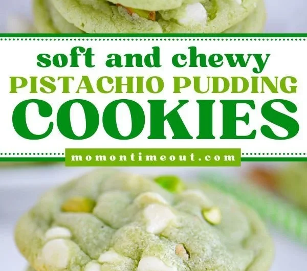 Soft and chewy pistachio pudding cookies on a plate