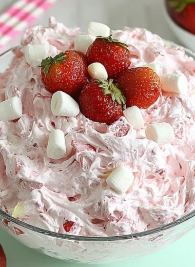 Creamy Strawberry Fluff Salad with fresh strawberries and whipped topping