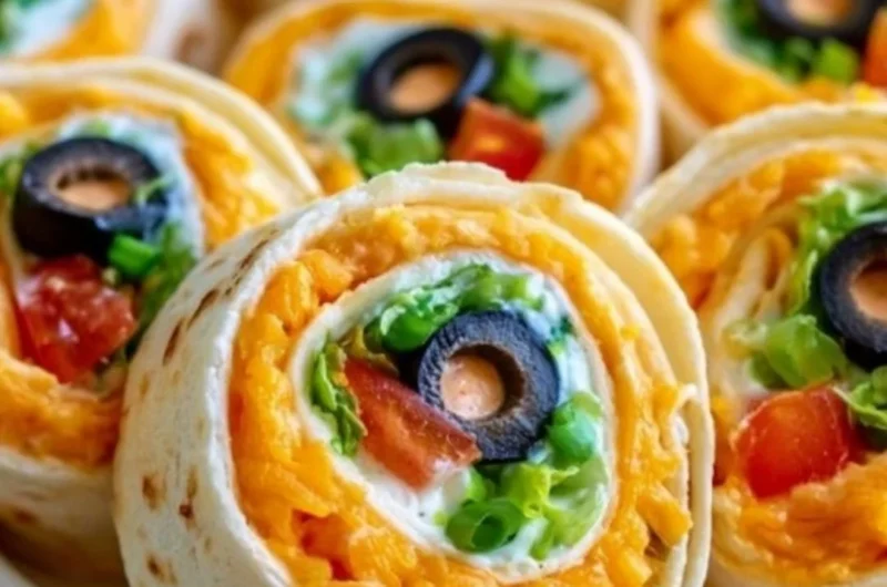 Taco Cream Cheese Pinwheels served on a platter with toppings