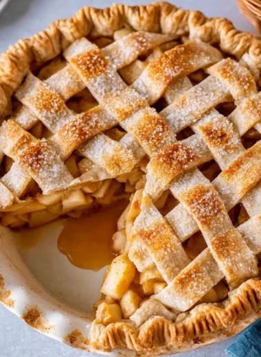 Cozy classic apple pie fresh out of the oven, golden crust and warm filling.