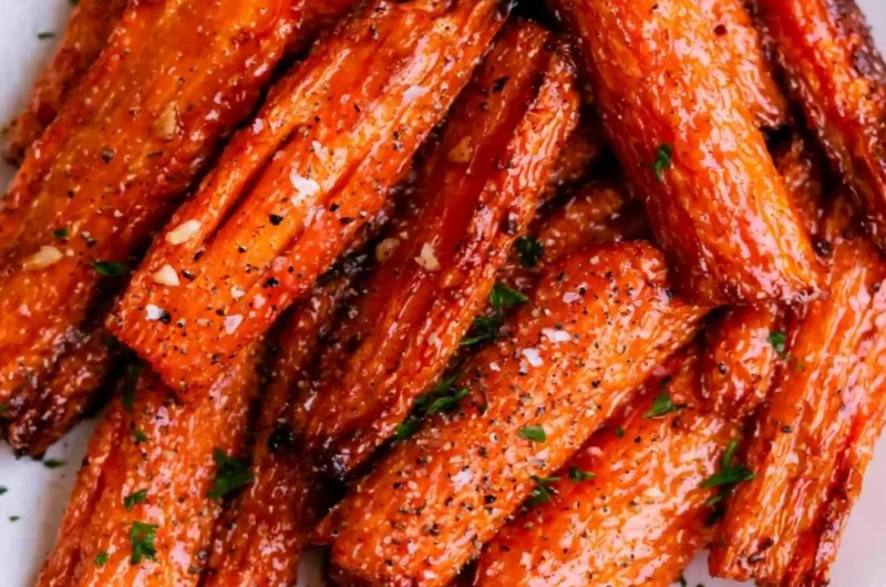 Delicious air fryer carrots with honey garlic butter in a serving dish