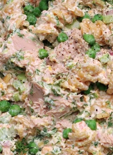Cozy Tuna Pasta Salad with fresh vegetables and pasta in a bowl.