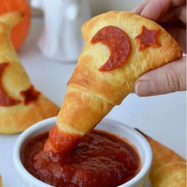 Crescent Roll Witch Hats baked and decorated for Halloween treats