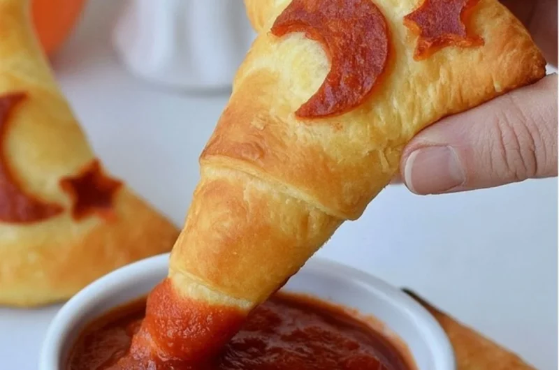 Crescent Roll Witch Hats baked and decorated for Halloween treats