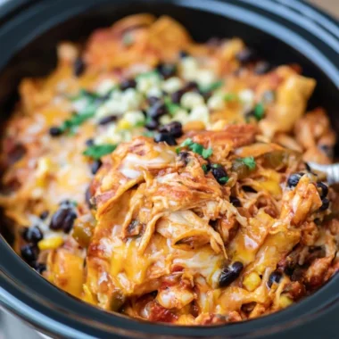 Delicious Crockpot Chicken Enchiladas served with toppings