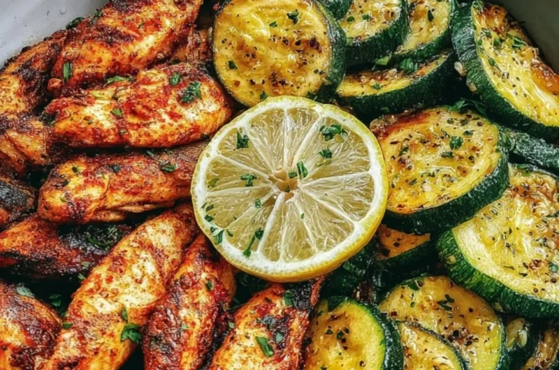 Delicious easy Asado Chicken served with lemon zucchini sauté