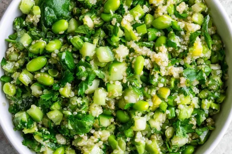 High-protein Asian salad with fresh vegetables and dressing