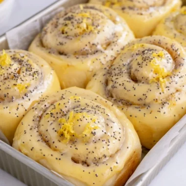 Freshly baked lemon rolls with a citrus glaze