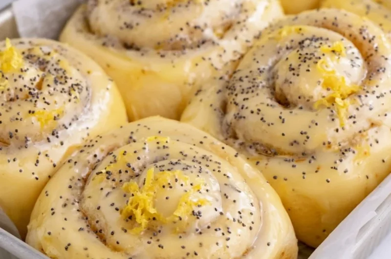 Freshly baked lemon rolls with a citrus glaze