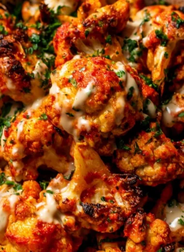 Delicious Moroccan Cauliflower drizzled with tahini-honey sauce.