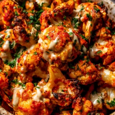 Delicious Moroccan Cauliflower topped with tahini-honey sauce