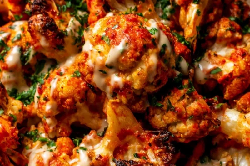 Delicious Moroccan Cauliflower topped with tahini-honey sauce