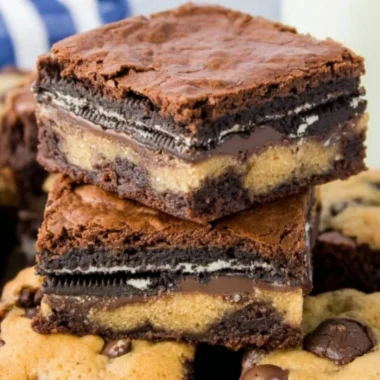Decadent Oreo cookie dough brownies with chocolate and cream filling