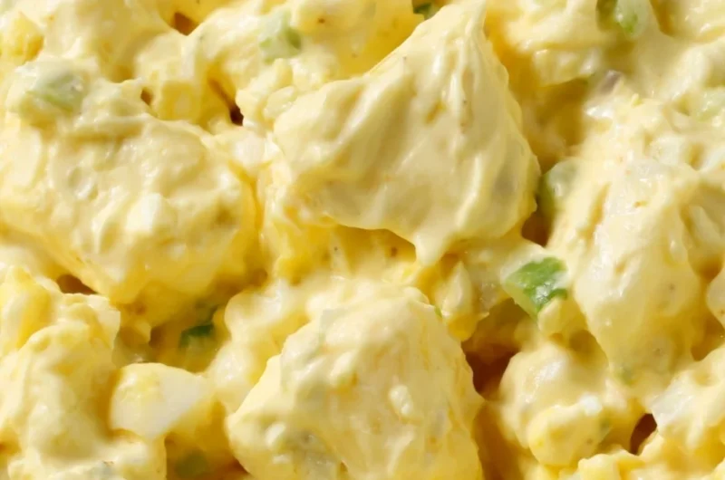 Delicious homemade potato salad served in a bowl with fresh herbs