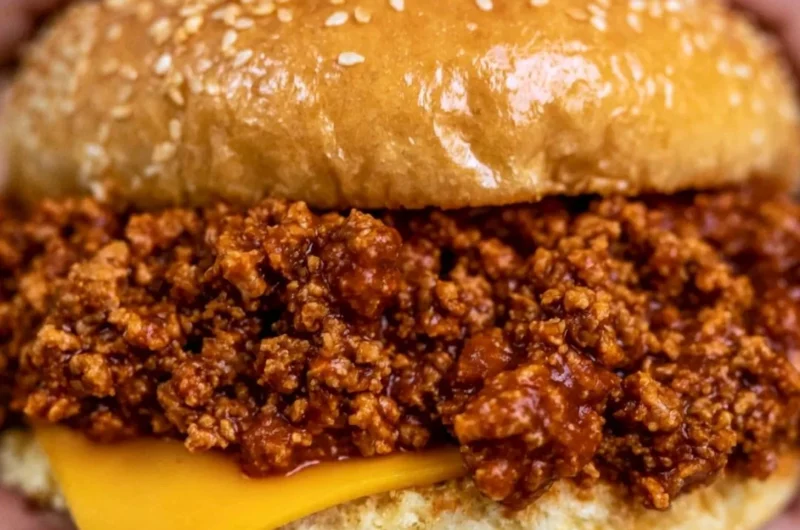 Delicious slow cooker sloppy joes served on buns with a side of fries.