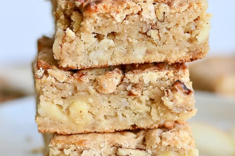 Delicious cozy apple brownies topped with cinnamon and walnuts.