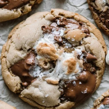 Delicious brown butter s'mores chocolate chip cookies on a plate