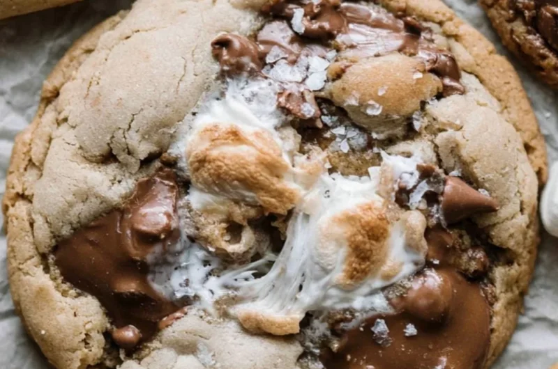 Delicious brown butter s'mores chocolate chip cookies on a plate