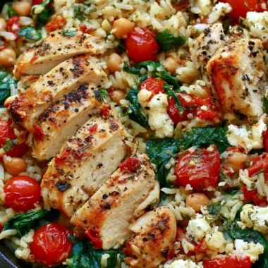 Bowl of cozy chicken and lemon rice garnished with herbs