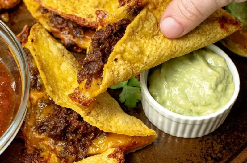 Delicious crispy beef tacos served with fresh toppings and salsa
