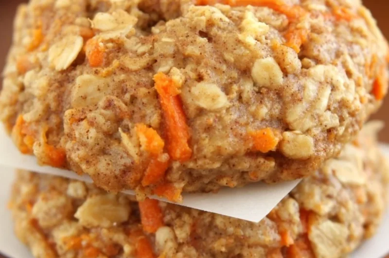 Healthy carrot cake oatmeal cookies on a plate with a sprinkle of nuts