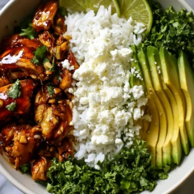 Honey Lime Chicken served with a colorful avocado rice bowl