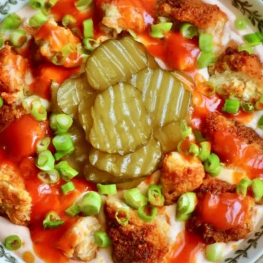 Creamy Nashville Hot Chicken Dip served in a bowl with toppings